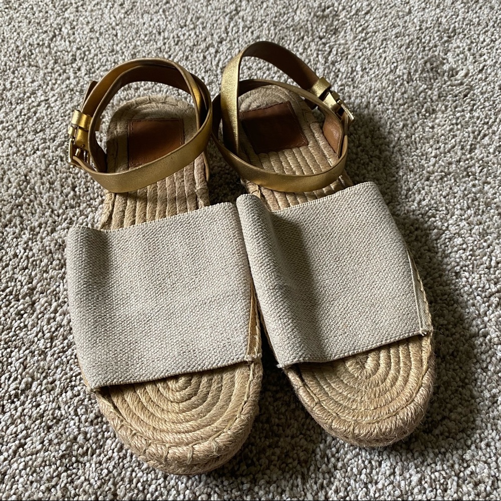 Vintage Tory Burch womens jute sandals with gold ankle strap
